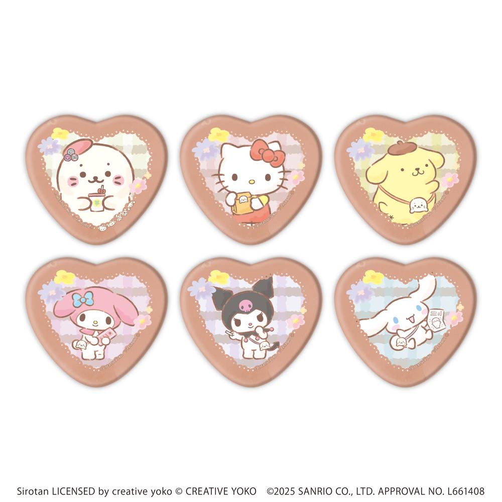 ハート型缶バッジ「しろたん×サンリオキャラクターズ」01/ブラインド(全6種)(コラボイラスト) - AniSmile