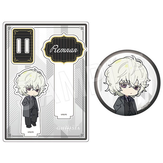 TVアニメ『グノーシア』 アクリルフォトプロップス&グリッター缶バッジセット 黒スーツver. レムナン - 公式商品画像 | AniSmile
