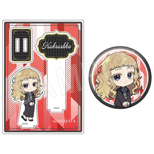 TVアニメ『グノーシア』 アクリルフォトプロップス&グリッター缶バッジセット 黒スーツver. ククルシカ - 公式商品画像 | AniSmile