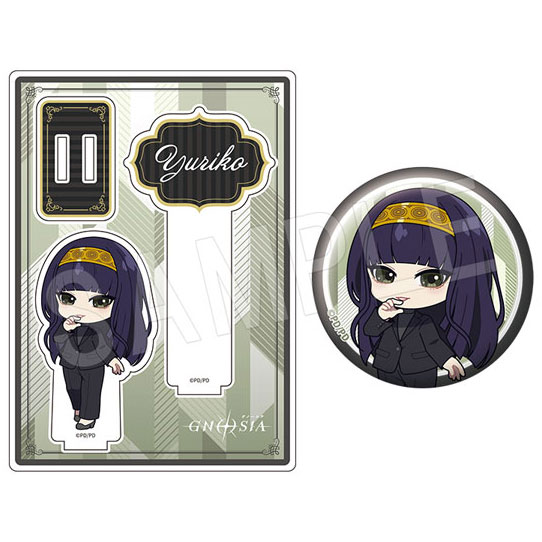 TVアニメ『グノーシア』 アクリルフォトプロップス&グリッター缶バッジセット 黒スーツver. 夕里子 - 公式商品画像 | AniSmile