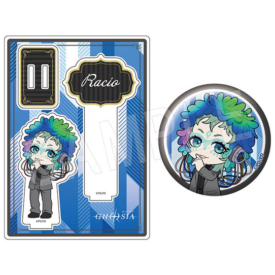 TVアニメ『グノーシア』 アクリルフォトプロップス&グリッター缶バッジセット 黒スーツver. ラキオ - 公式商品画像 | AniSmile