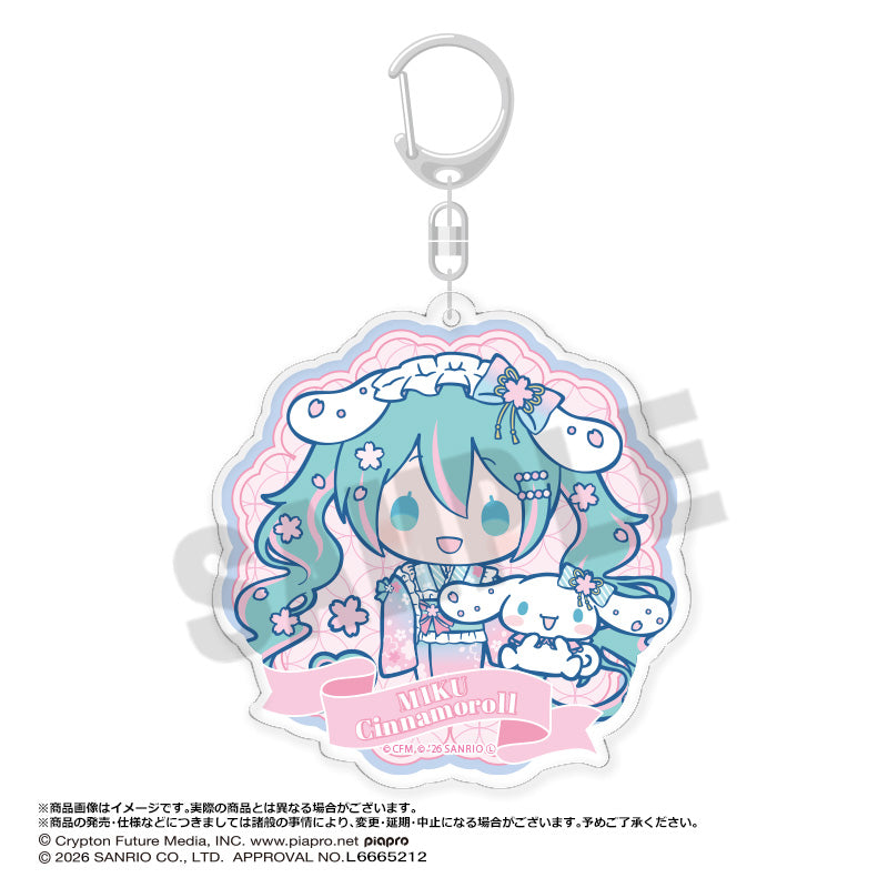 初音ミク×シナモロール 夢桜ver. BIGラウンドアクリルキーホルダー B - 公式商品画像 | AniSmile
