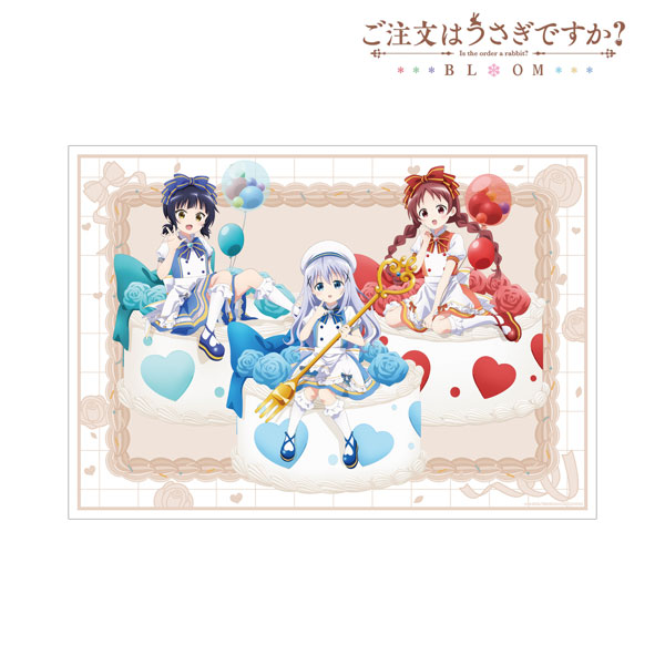 ご注文はうさぎですか? BLOOM 描き下ろし チノ&マヤ&メグ お座りケーキver. A3マット加工ポスター - 公式商品画像 | AniSmile