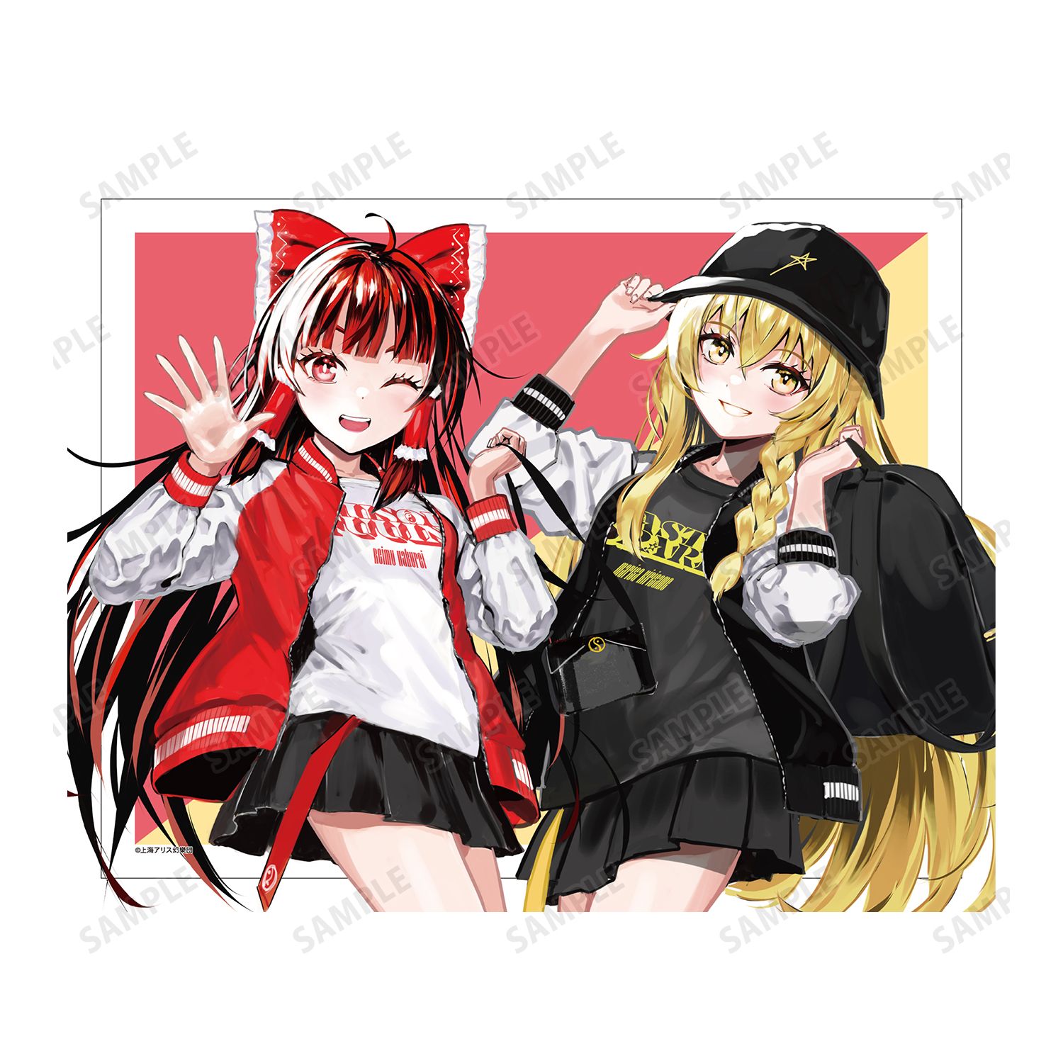 東方Project 松本能人イラスト 博麗霊夢&霧雨魔理沙 現代風ファッションver. キャンバスボード 画像 3 | AniSmile