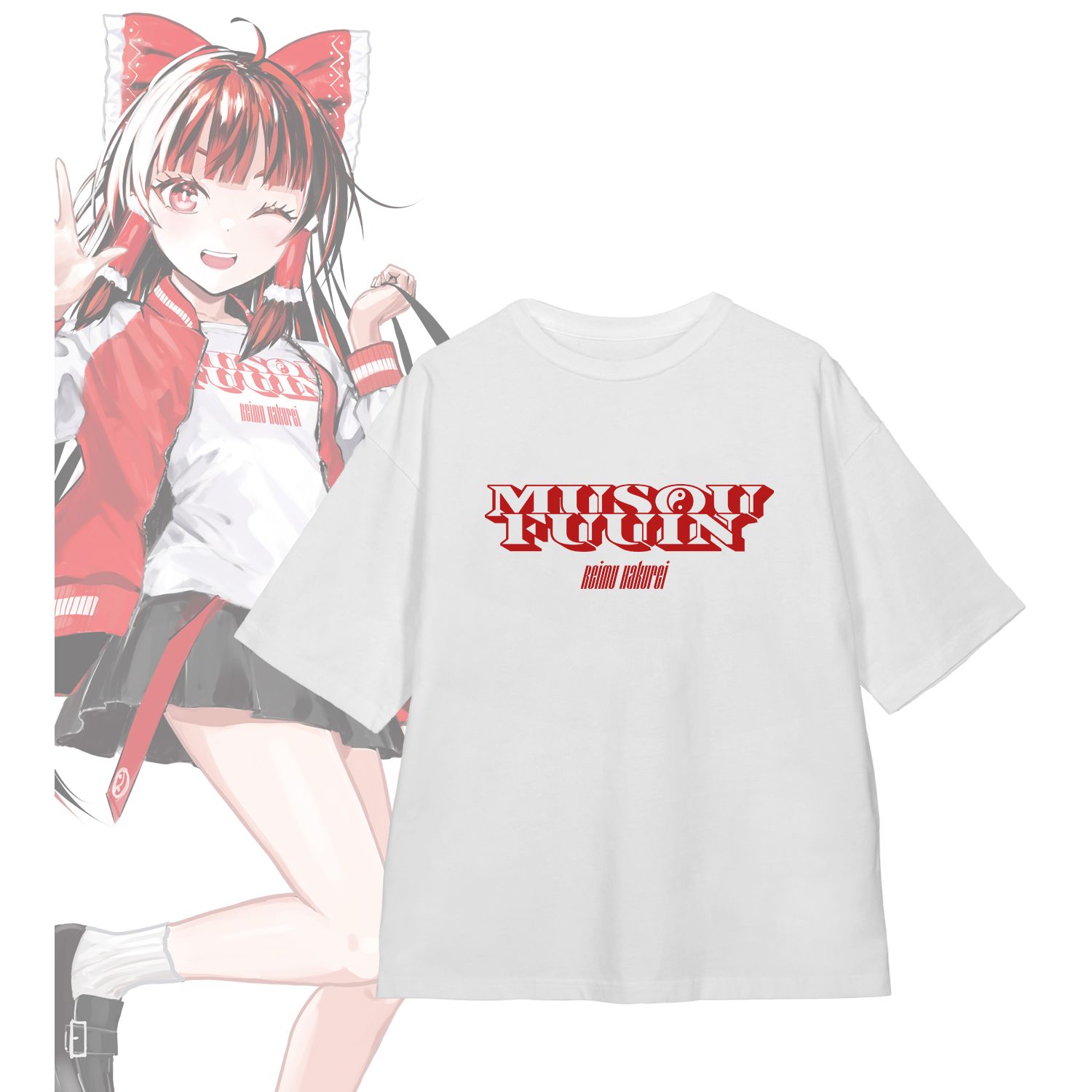 東方Project 松本能人イラスト 現代風ファッションver. 博麗霊夢 着用BIGシルエットTシャツユニセックス(サイズ/S) - 公式商品画像 | AniSmile
