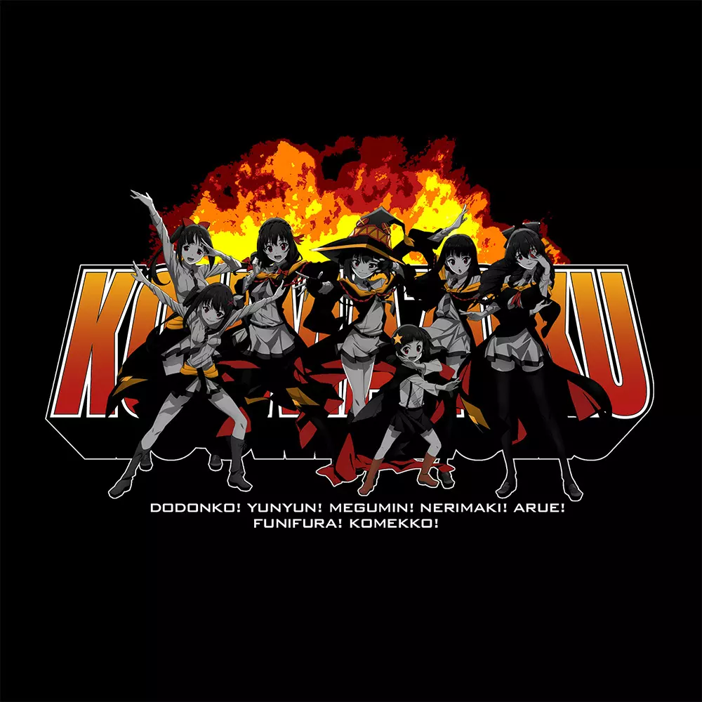 この素晴らしい世界に爆焔を! 紅魔族Tシャツ魔法学園Ver./BLACK-XL - AniSmile
