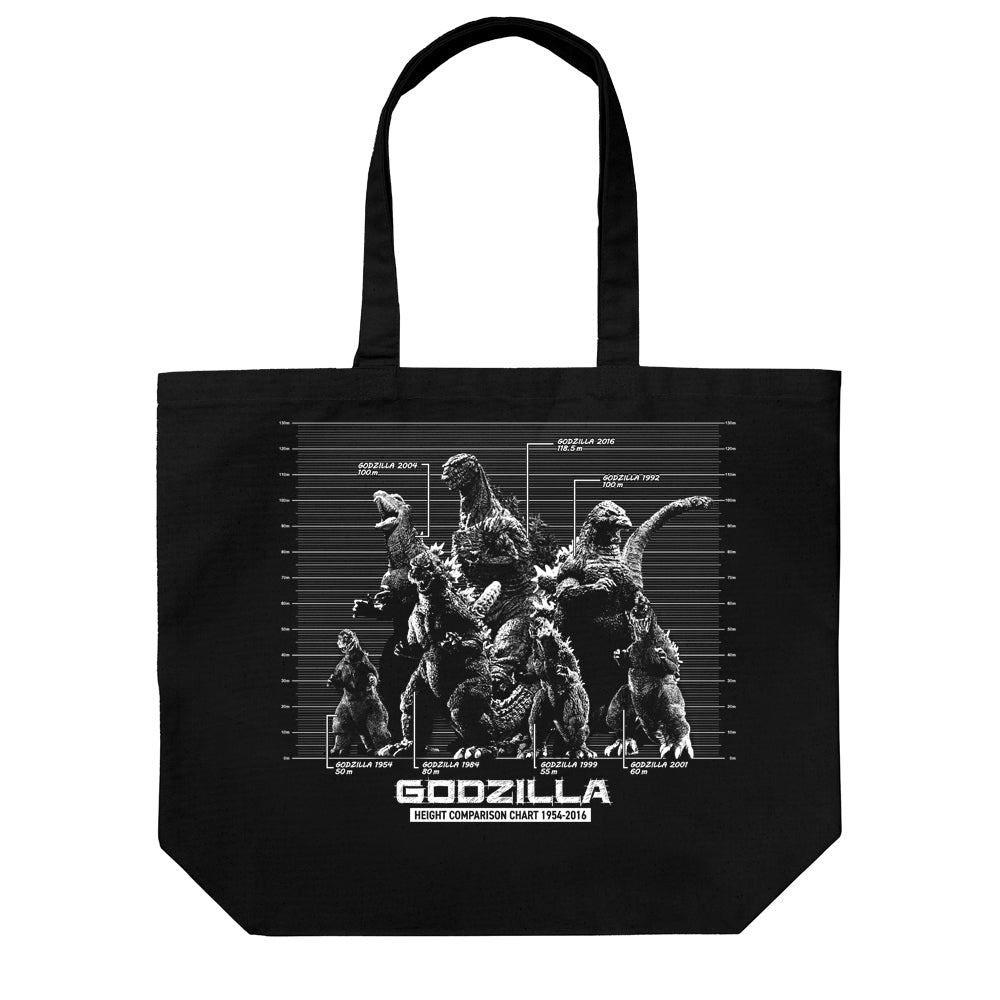 歴代ゴジラ身長比較表ラージトート/BLACK - 公式商品画像 | AniSmile