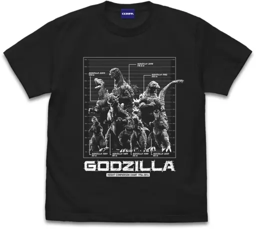 歴代ゴジラ身長比較表Tシャツ/SUMI-XL - 公式商品画像 | AniSmile