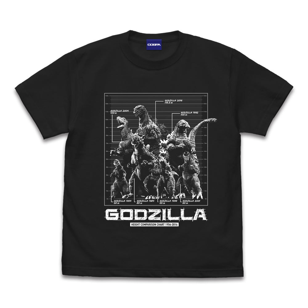 歴代ゴジラ身長比較表Tシャツ/SUMI-S - 公式商品画像 | AniSmile