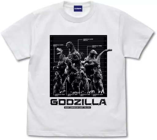 歴代ゴジラ身長比較表Tシャツ/WHITE-M - 公式商品画像 | AniSmile