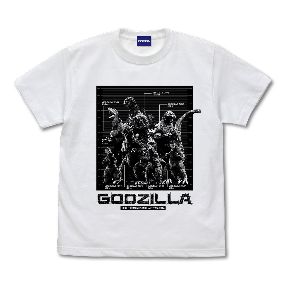 歴代ゴジラ身長比較表Tシャツ/WHITE-S - 公式商品画像 | AniSmile