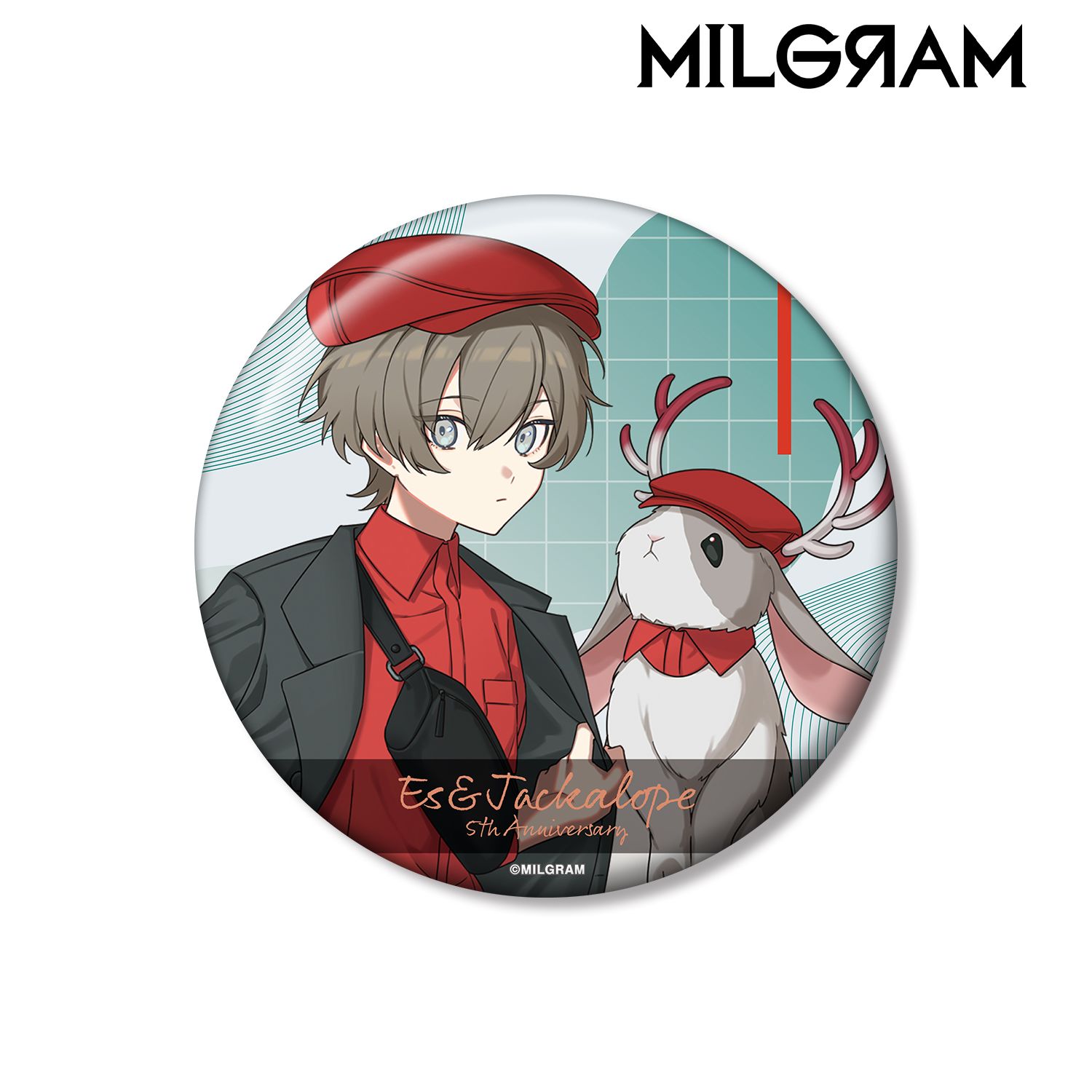 MILGRAM -ミルグラム- 描き下ろし エス&ジャッカロープ 5th Anniversary ver. 100mm缶バッジ 画像 2 | AniSmile