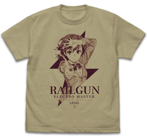 とある科学の超電磁砲T 御坂美琴 Tシャツ Ver.2.0/SAND KHAKI-S - AniSmile