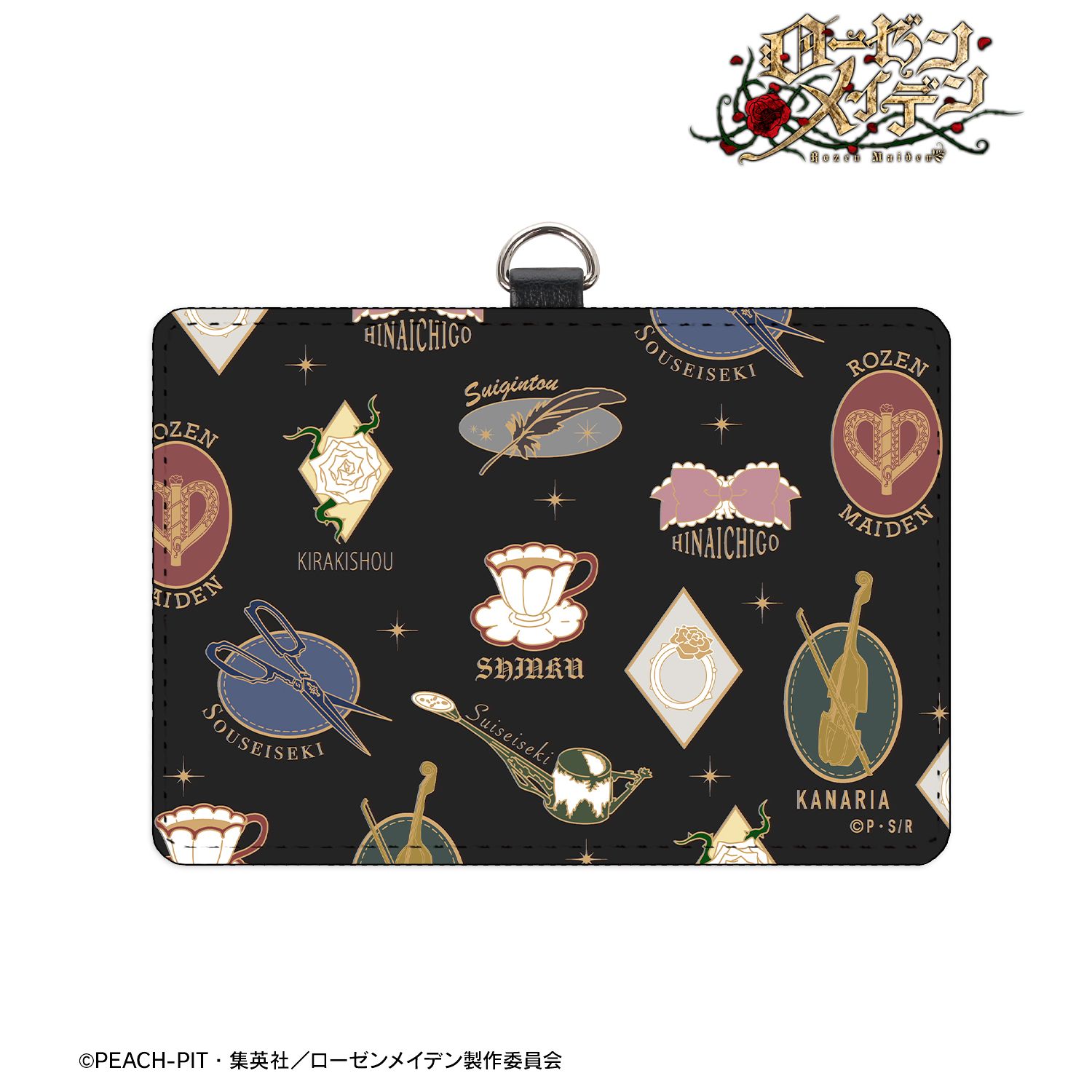 ローゼンメイデン モチーフ柄 ネックストラップ付きパスケース ブラック 画像 2 | AniSmile