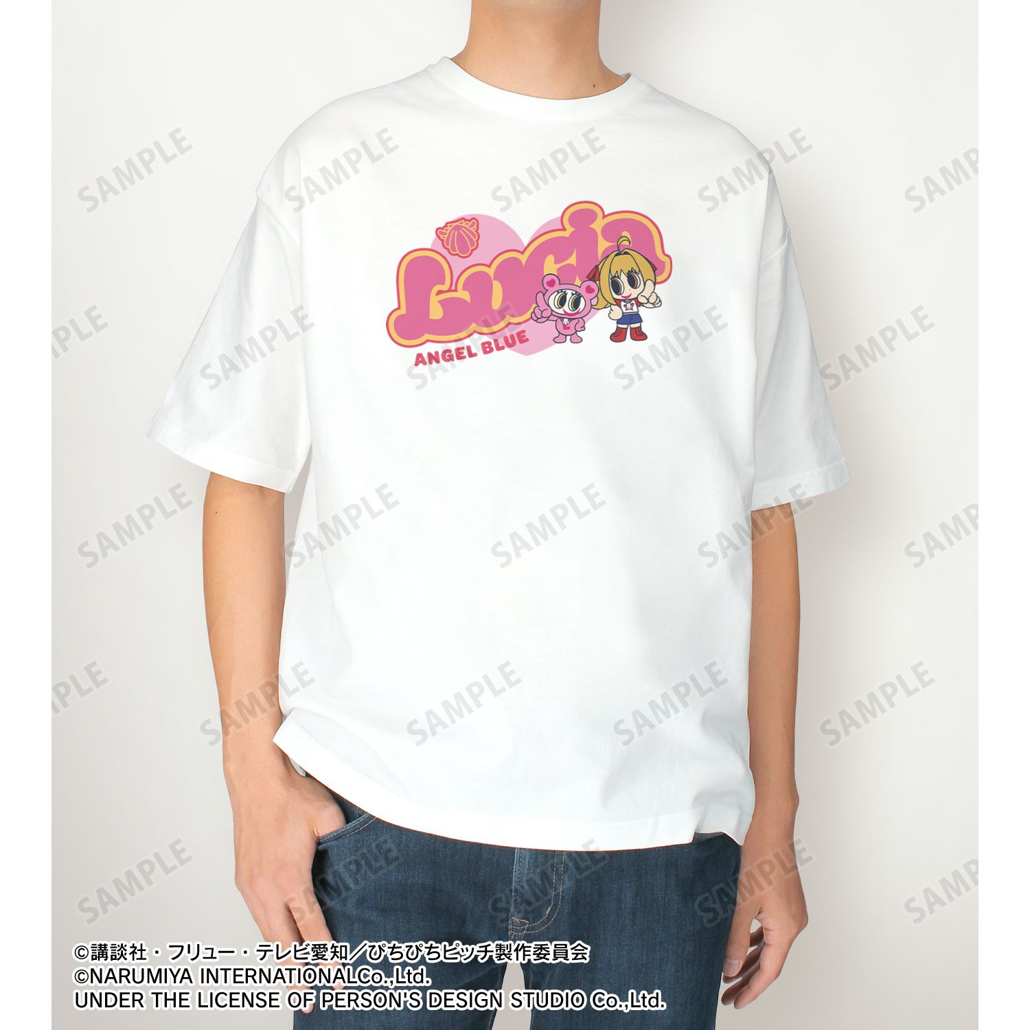 アニメ「ぴちぴちピッチ」 ANGEL BLUEコラボ 描き下ろし 七海 るちあ 着用 BIGシルエットTシャツユニセックス(サイズ/S) 画像 4 | AniSmile