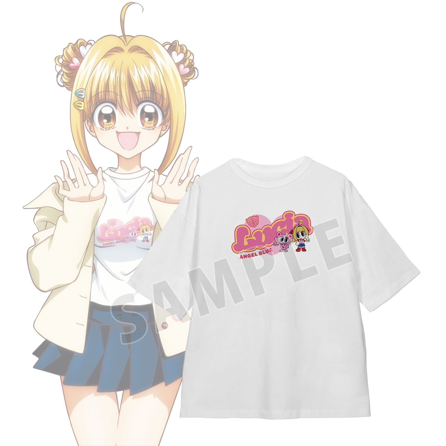 アニメ「ぴちぴちピッチ」 ANGEL BLUEコラボ 描き下ろし 七海 るちあ 着用 BIGシルエットTシャツユニセックス(サイズ/M) - 公式商品画像 | AniSmile