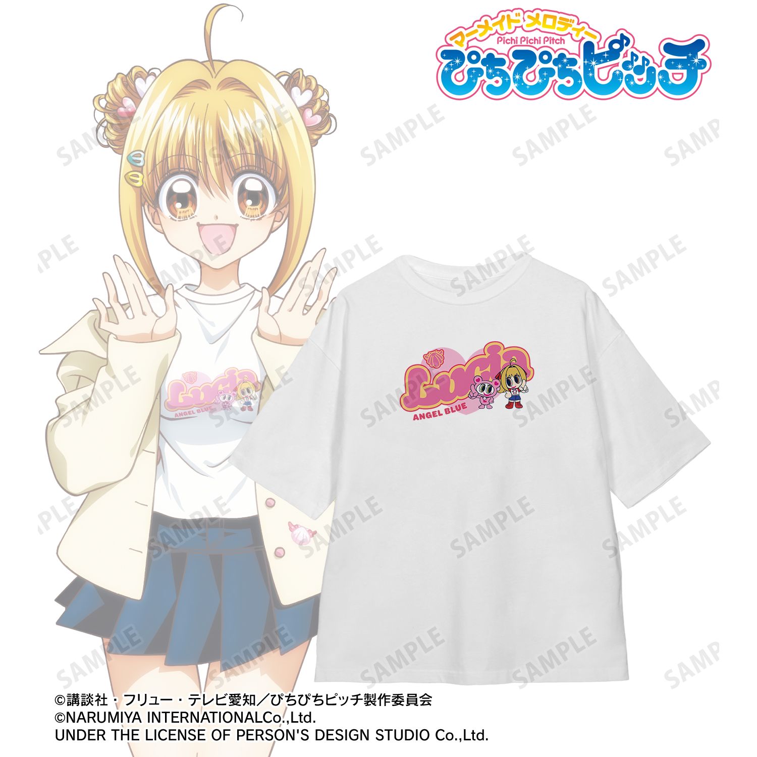 アニメ「ぴちぴちピッチ」 ANGEL BLUEコラボ 描き下ろし 七海 るちあ 着用 BIGシルエットTシャツユニセックス(サイズ/XL) 画像 2 | AniSmile