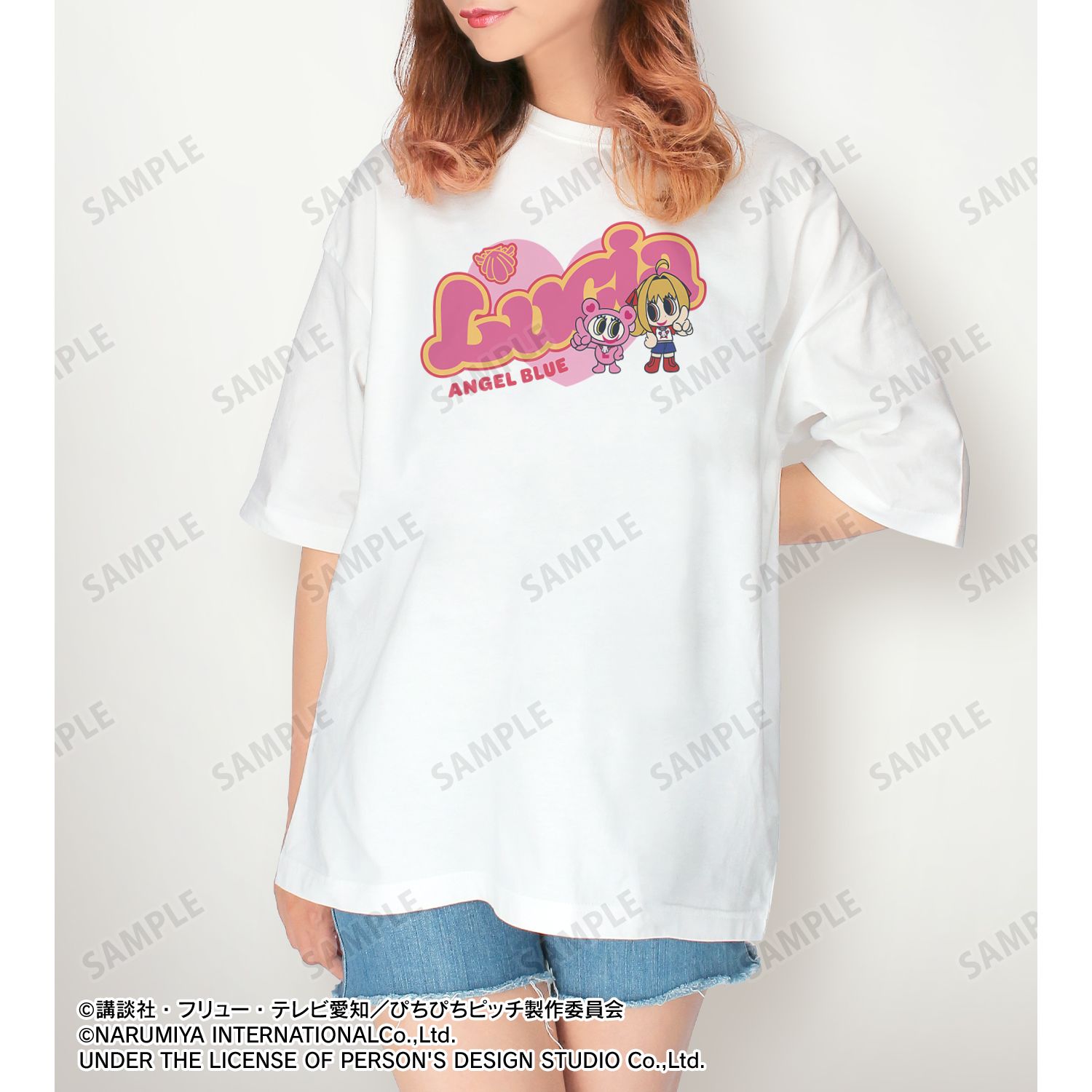 アニメ「ぴちぴちピッチ」 ANGEL BLUEコラボ 描き下ろし 七海 るちあ 着用 BIGシルエットTシャツユニセックス(サイズ/XL) 画像 5 | AniSmile