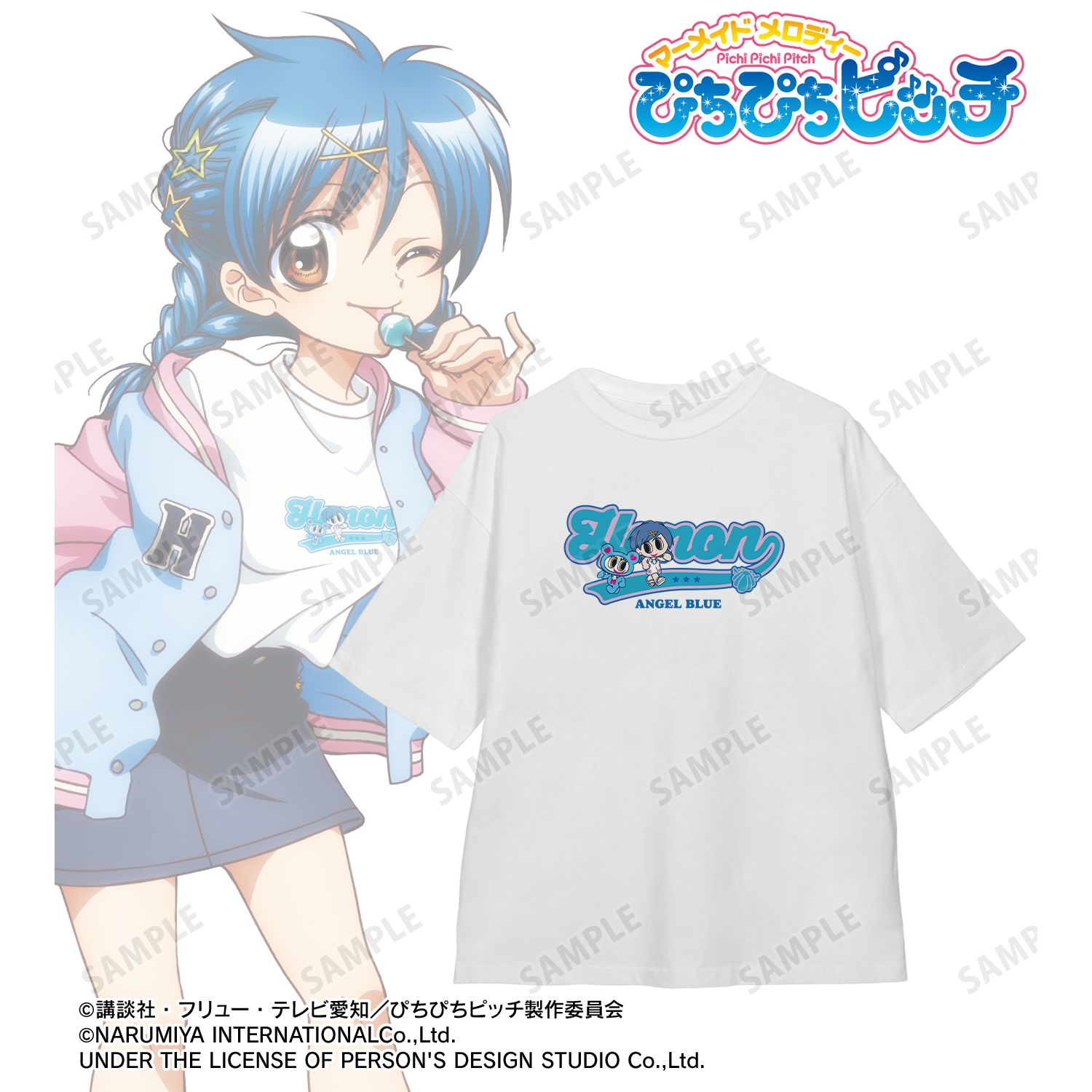 アニメ「ぴちぴちピッチ」 ANGEL BLUEコラボ 描き下ろし 宝生 波音 着用 BIGシルエットTシャツユニセックス(サイズ/M) 画像 2 | AniSmile