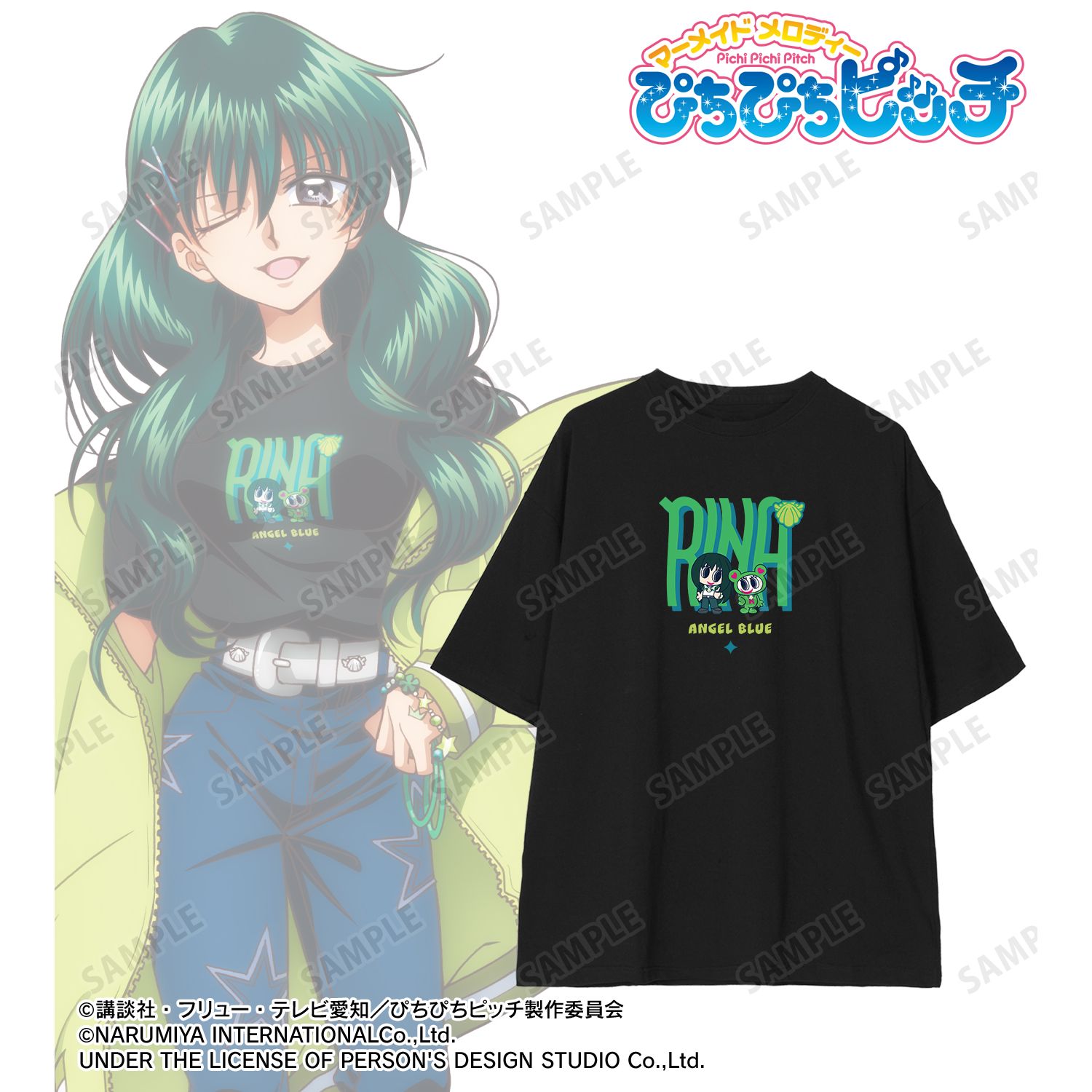 アニメ「ぴちぴちピッチ」 ANGEL BLUEコラボ 描き下ろし 洞院 リナ 着用 BIGシルエットTシャツユニセックス(サイズ/M) 画像 2 | AniSmile