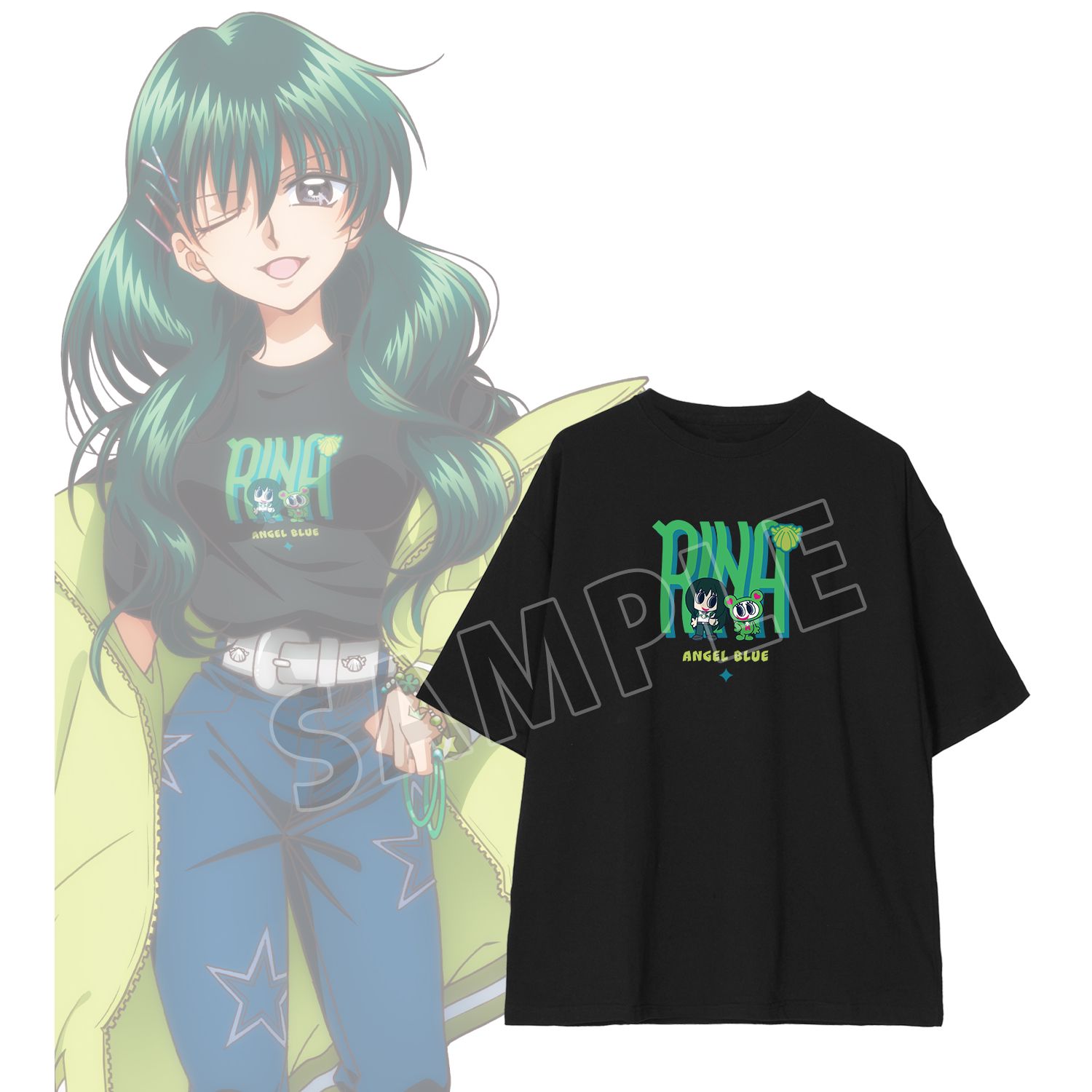 アニメ「ぴちぴちピッチ」 ANGEL BLUEコラボ 描き下ろし 洞院 リナ 着用 BIGシルエットTシャツユニセックス(サイズ/L) - 公式商品画像 | AniSmile