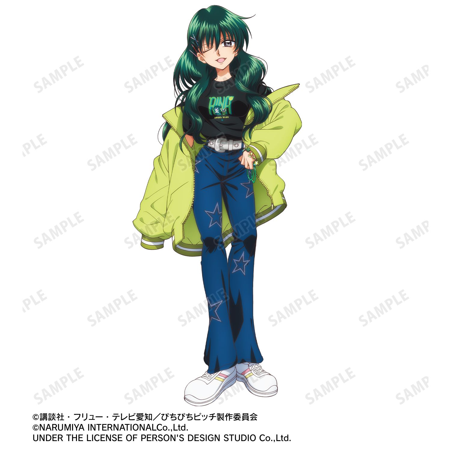 アニメ「ぴちぴちピッチ」 ANGEL BLUEコラボ 描き下ろし 洞院 リナ 着用 BIGシルエットTシャツユニセックス(サイズ/L) 画像 6 | AniSmile