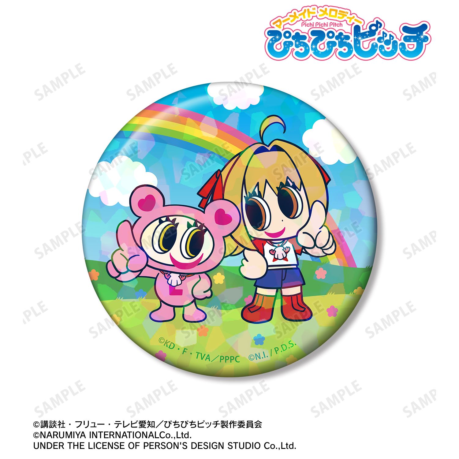 アニメ「ぴちぴちピッチ」 ANGEL BLUEコラボ 七海 るちあ&ナカムラくん 75mmホログラム缶バッジ 画像 2 | AniSmile