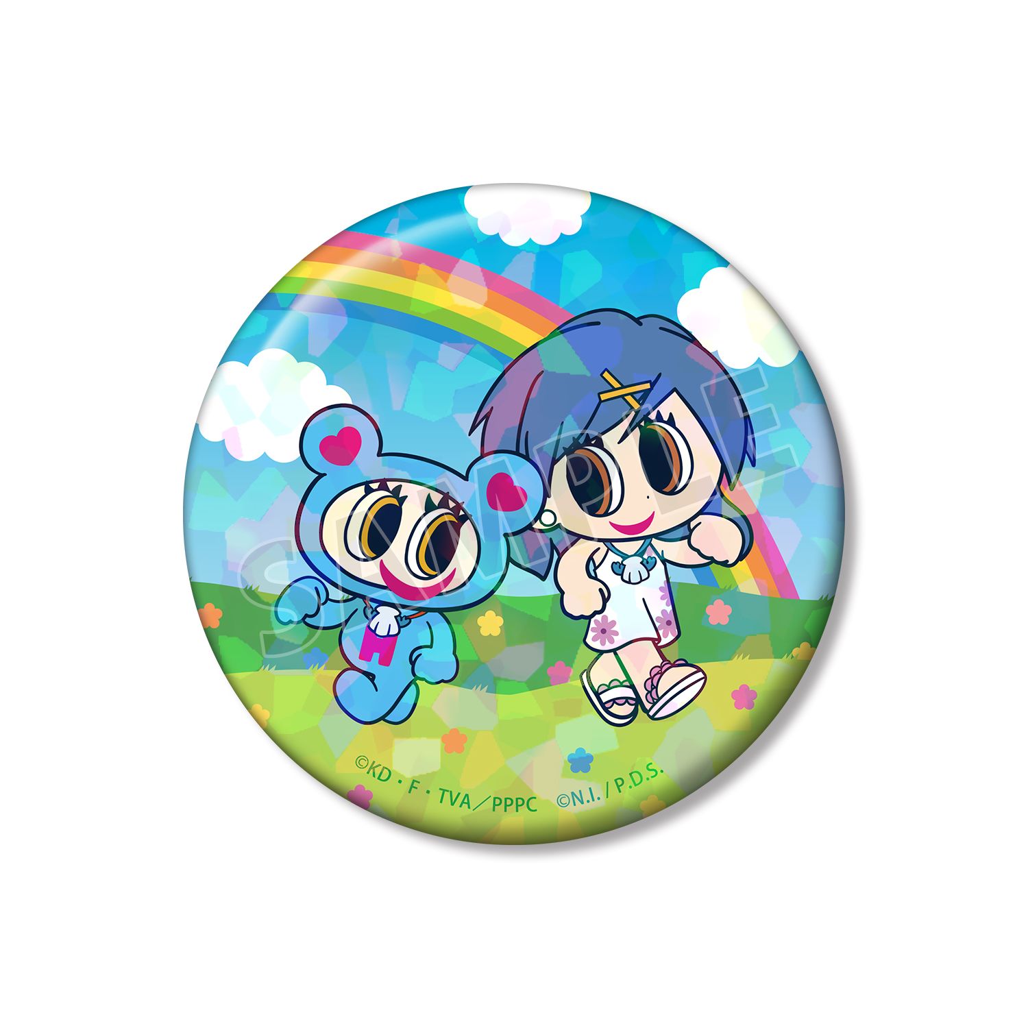 アニメ「ぴちぴちピッチ」 ANGEL BLUEコラボ 宝生 波音&ナカムラくん 75mmホログラム缶バッジ - 公式商品画像 | AniSmile