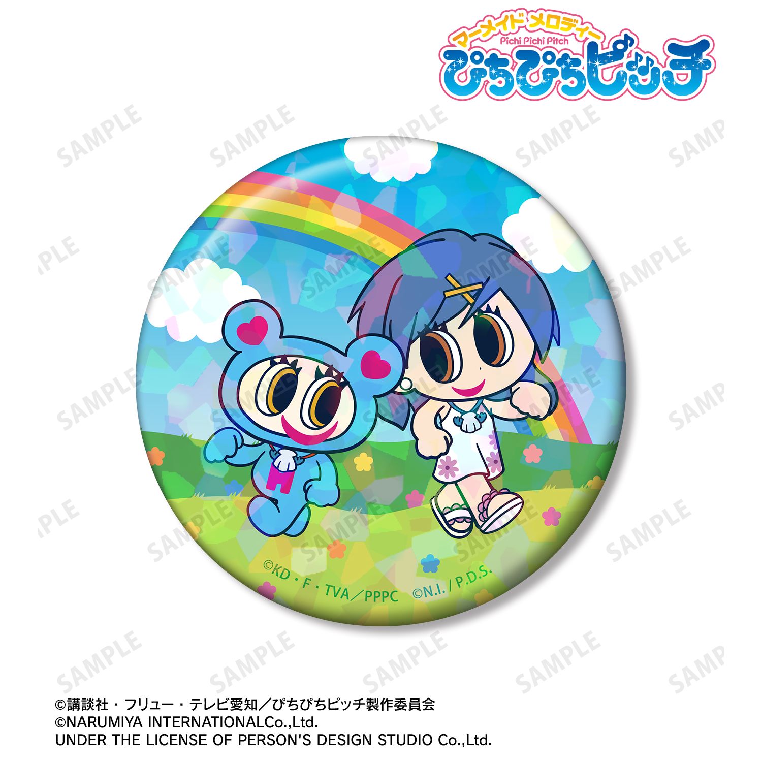 アニメ「ぴちぴちピッチ」 ANGEL BLUEコラボ 宝生 波音&ナカムラくん 75mmホログラム缶バッジ 画像 2 | AniSmile