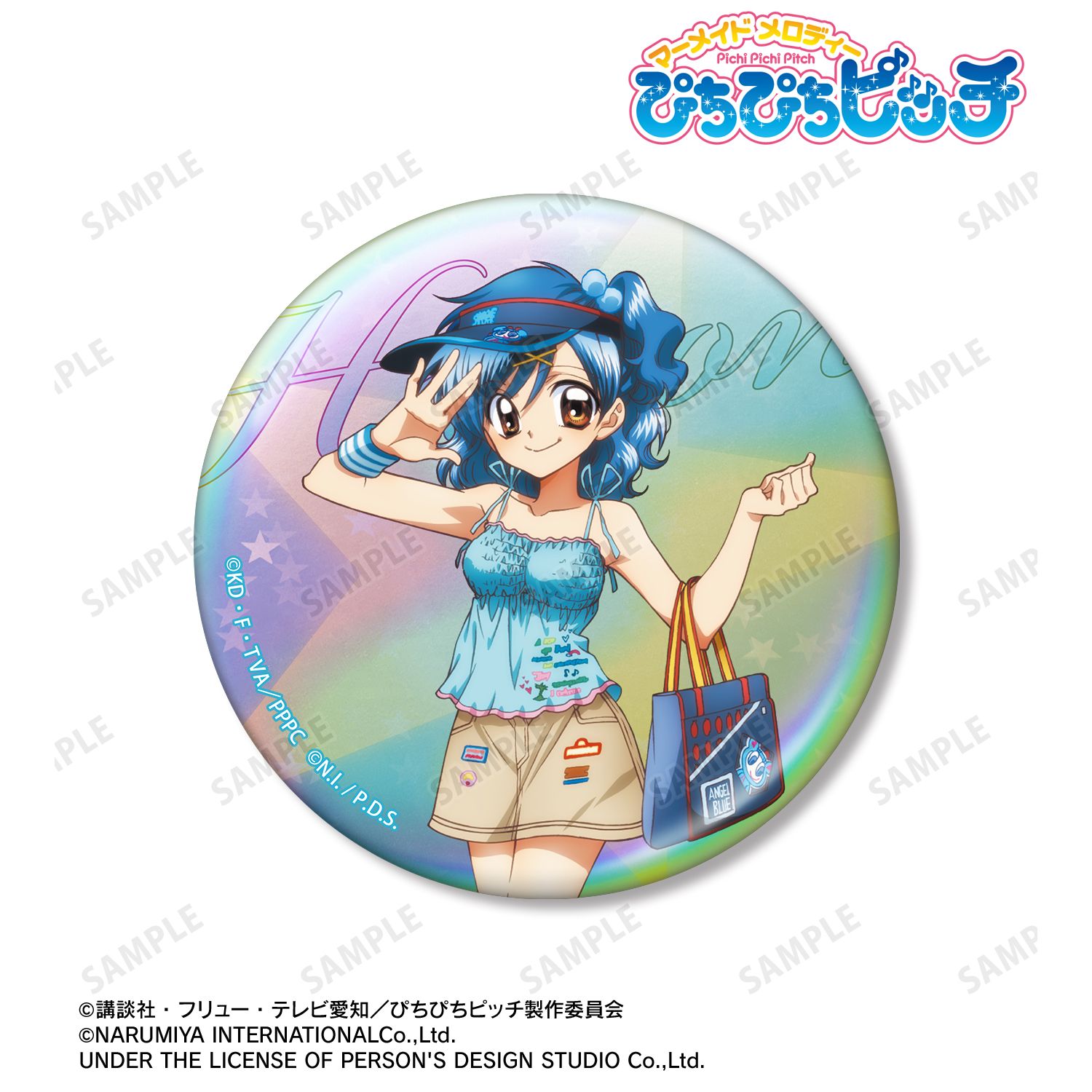 アニメ「ぴちぴちピッチ」 ANGEL BLUEコラボ 描き下ろし 宝生 波音 75mmオーロラ缶バッジ ver.A 画像 2 | AniSmile