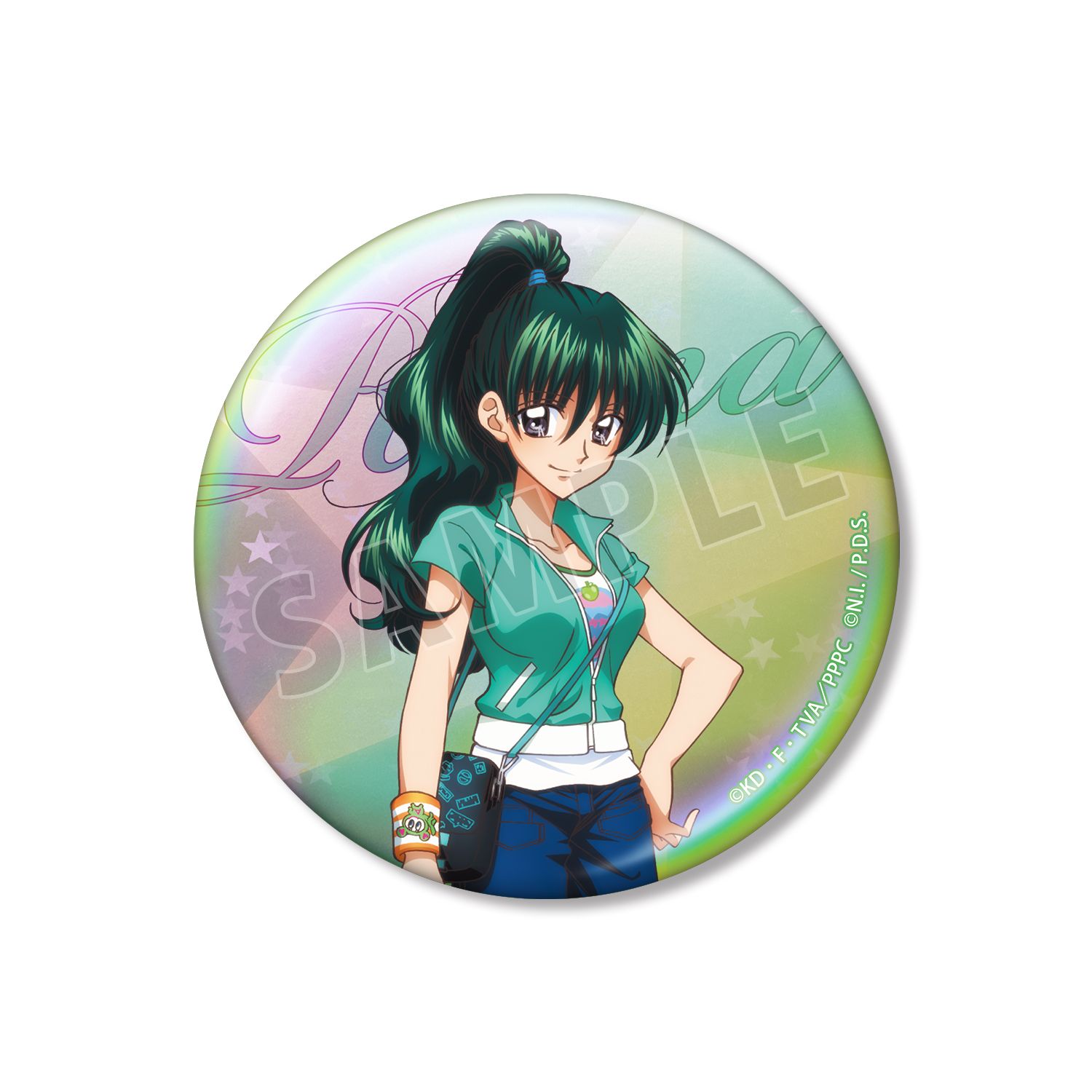 アニメ「ぴちぴちピッチ」 ANGEL BLUEコラボ 描き下ろし 洞院 リナ 75mmオーロラ缶バッジ ver.A - 公式商品画像 | AniSmile