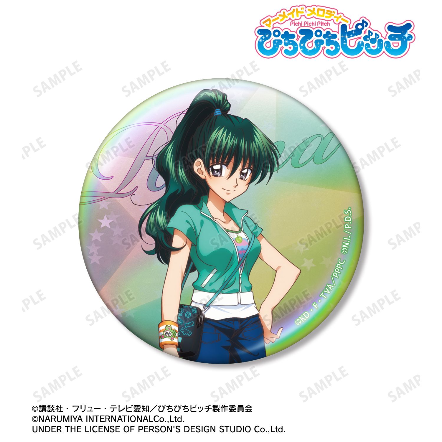 アニメ「ぴちぴちピッチ」 ANGEL BLUEコラボ 描き下ろし 洞院 リナ 75mmオーロラ缶バッジ ver.A 画像 2 | AniSmile
