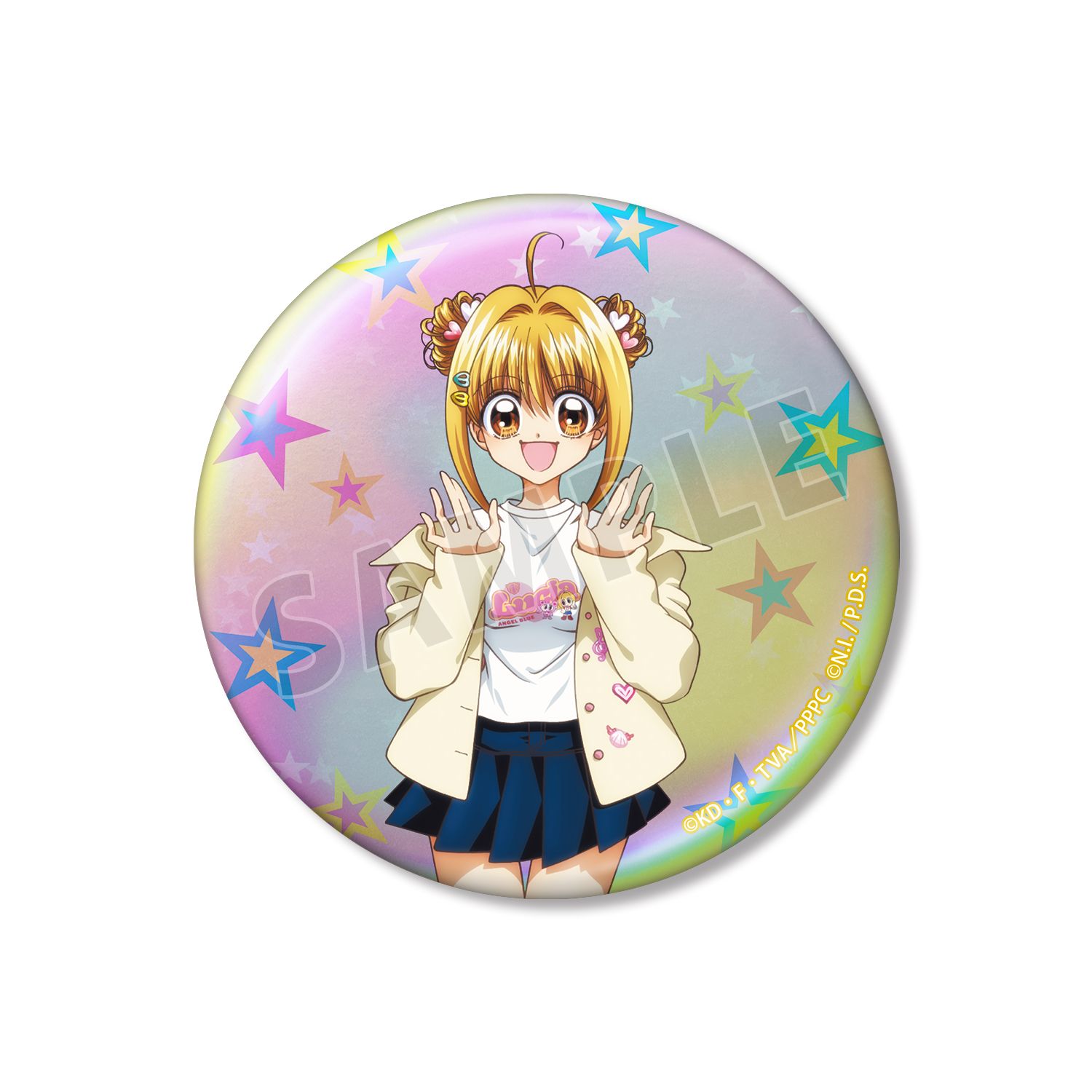 アニメ「ぴちぴちピッチ」 ANGEL BLUEコラボ 描き下ろし 七海 るちあ 75mmオーロラ缶バッジ ver.B - 公式商品画像 | AniSmile
