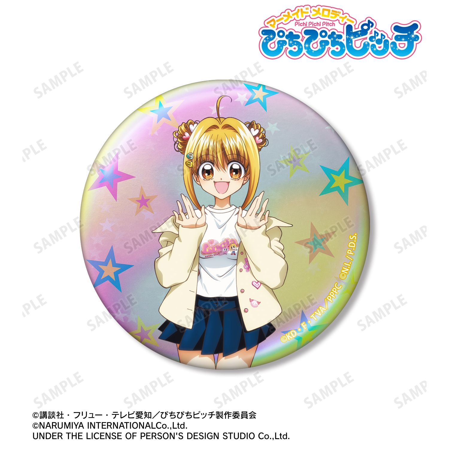 アニメ「ぴちぴちピッチ」 ANGEL BLUEコラボ 描き下ろし 七海 るちあ 75mmオーロラ缶バッジ ver.B 画像 3 | AniSmile