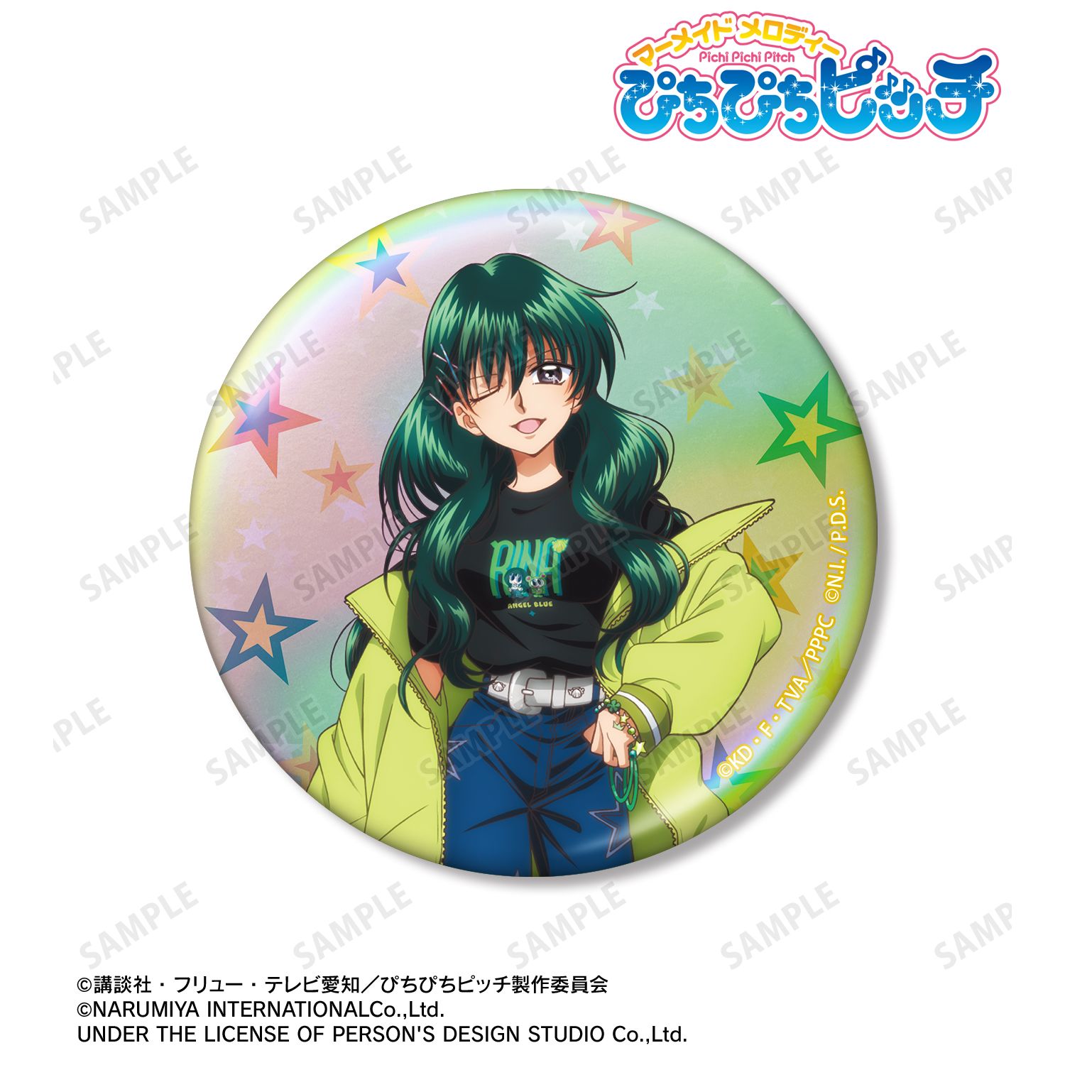 アニメ「ぴちぴちピッチ」 ANGEL BLUEコラボ 描き下ろし 洞院 リナ 75mmオーロラ缶バッジ ver.B 画像 3 | AniSmile