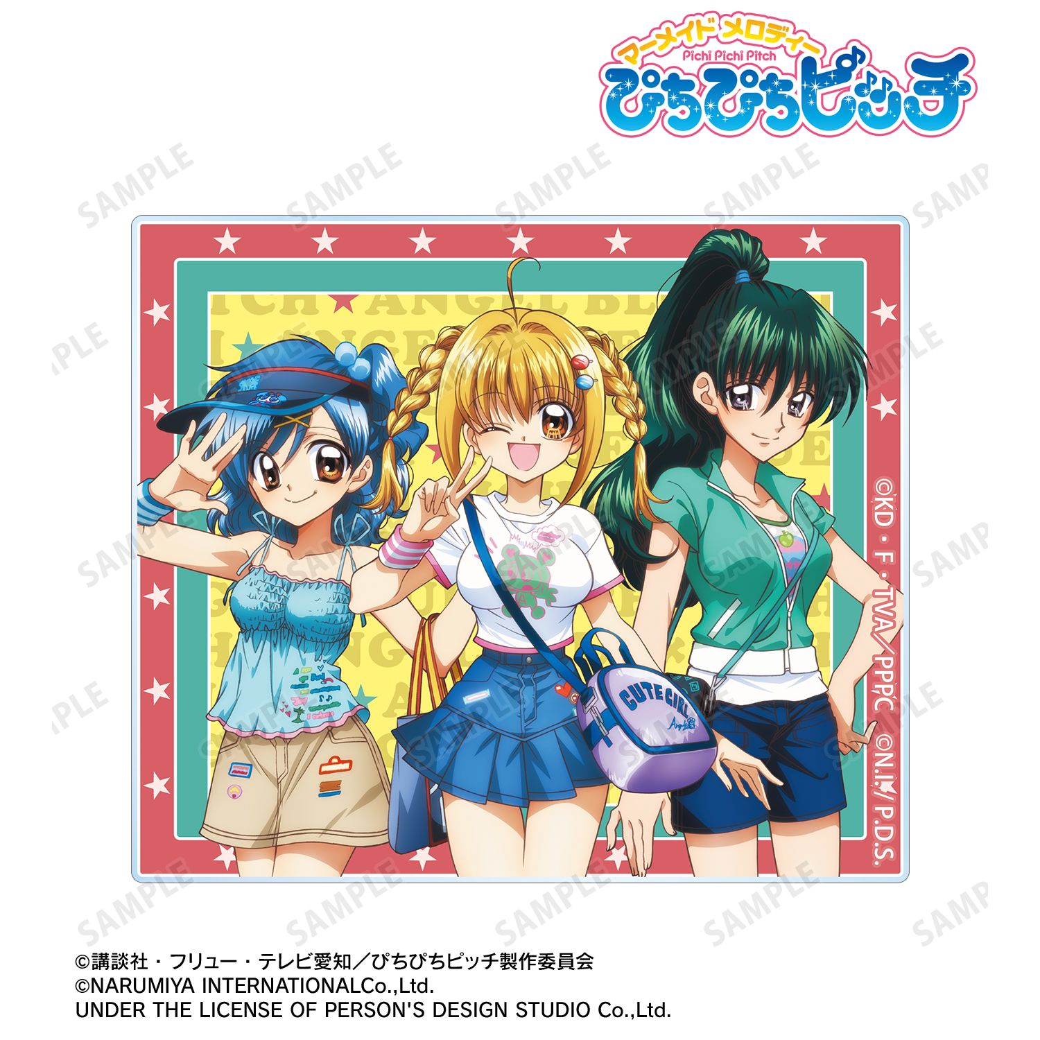 アニメ「ぴちぴちピッチ」 ANGEL BLUEコラボ 描き下ろし 集合 アクリルカード ver.A 画像 2 | AniSmile