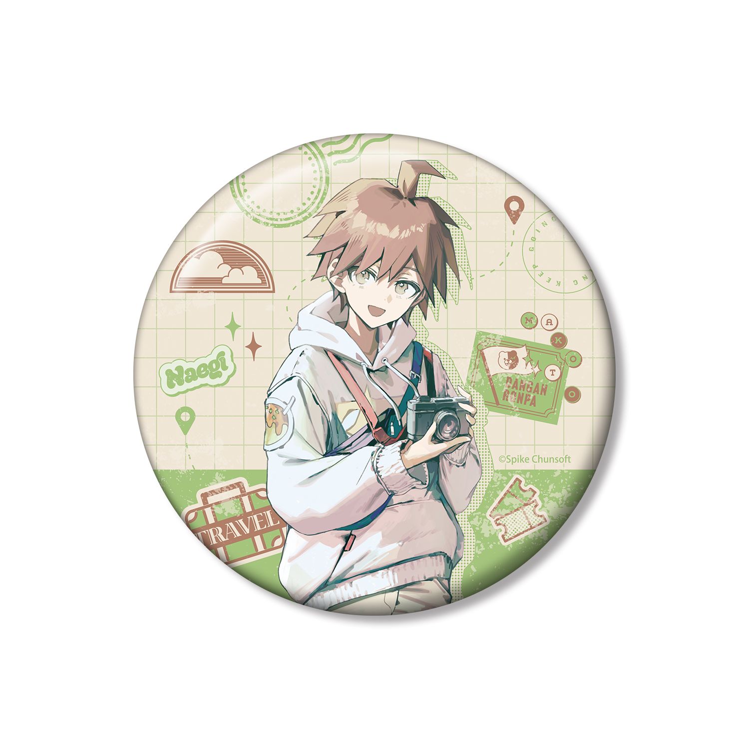 ダンガンロンパシリーズ 緜さんイラスト 苗木誠 私服で旅行ver. 100mm缶バッジ - AniSmile