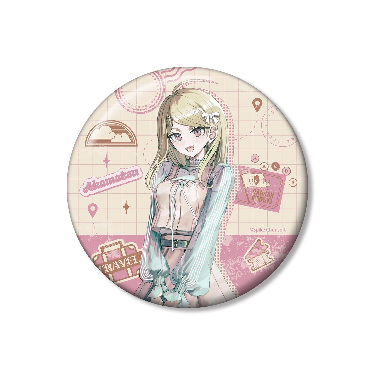 ダンガンロンパシリーズ 緜さんイラスト 赤松楓 私服で旅行ver. 100mm缶バッジ - AniSmile