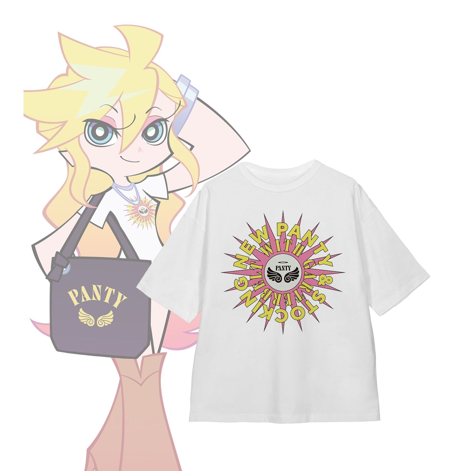 『New PANTY & STOCKING with GARTERBELT』 描き下ろし パンティ モデルver. 着用BIGシルエットTシャツ Aユニセックス(サイズ/S) Image 2 | AniSmile