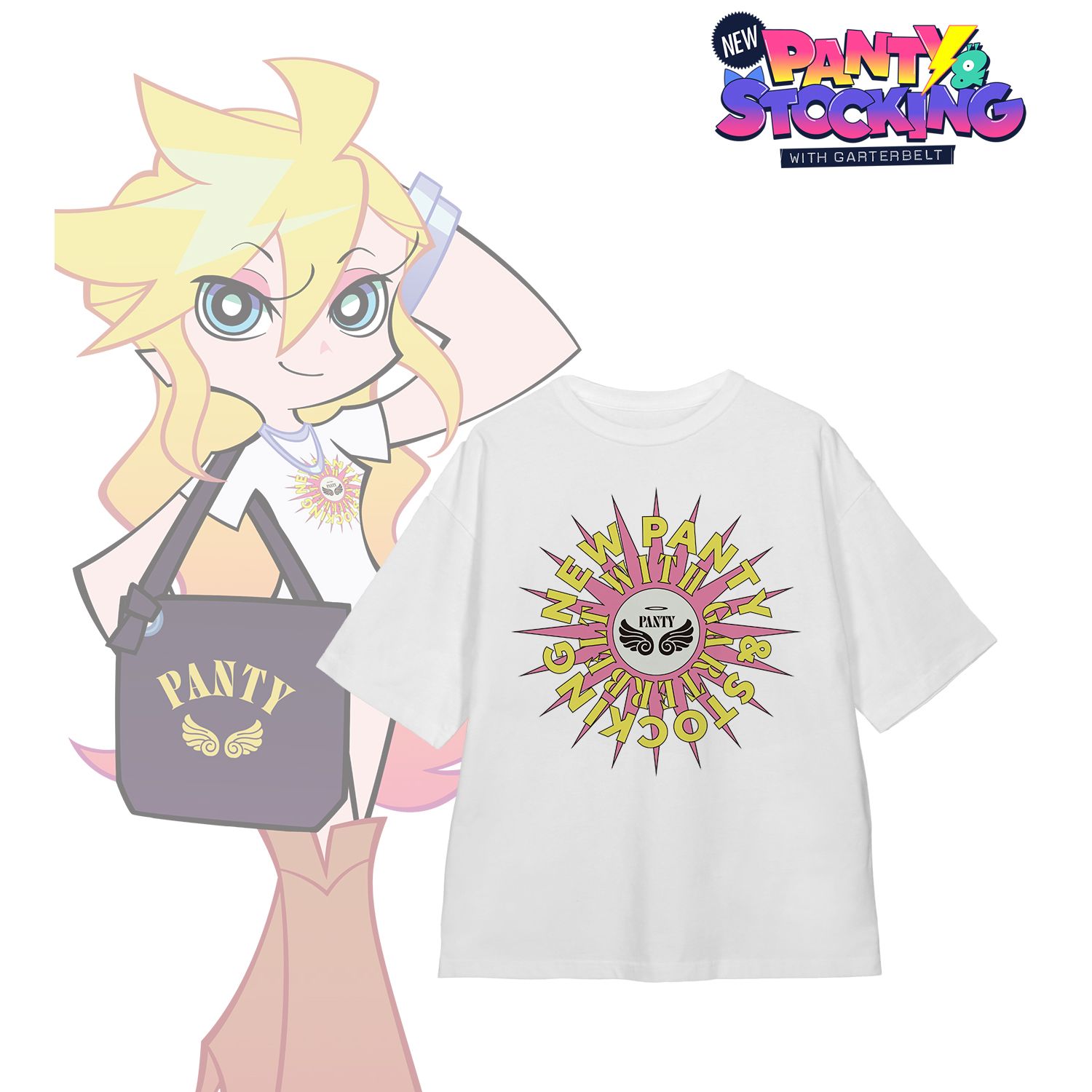 『New PANTY & STOCKING with GARTERBELT』 描き下ろし パンティ モデルver. 着用BIGシルエットTシャツ Aユニセックス(サイズ/S) - AniSmile