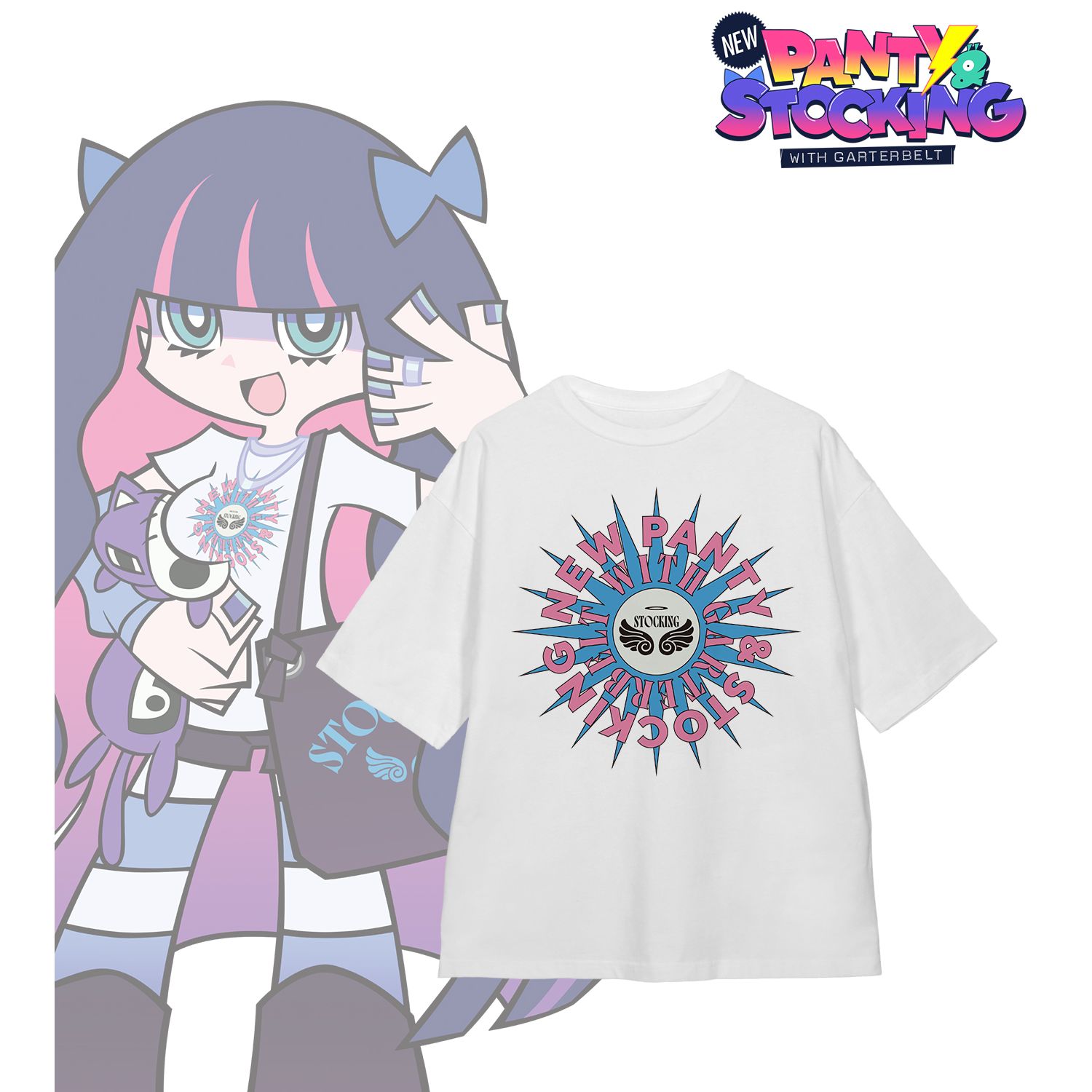 『New PANTY & STOCKING with GARTERBELT』 描き下ろし ストッキング モデルver. 着用BIGシルエットTシャツ Aユニセックス(サイズ/S) 画像 2 | AniSmile