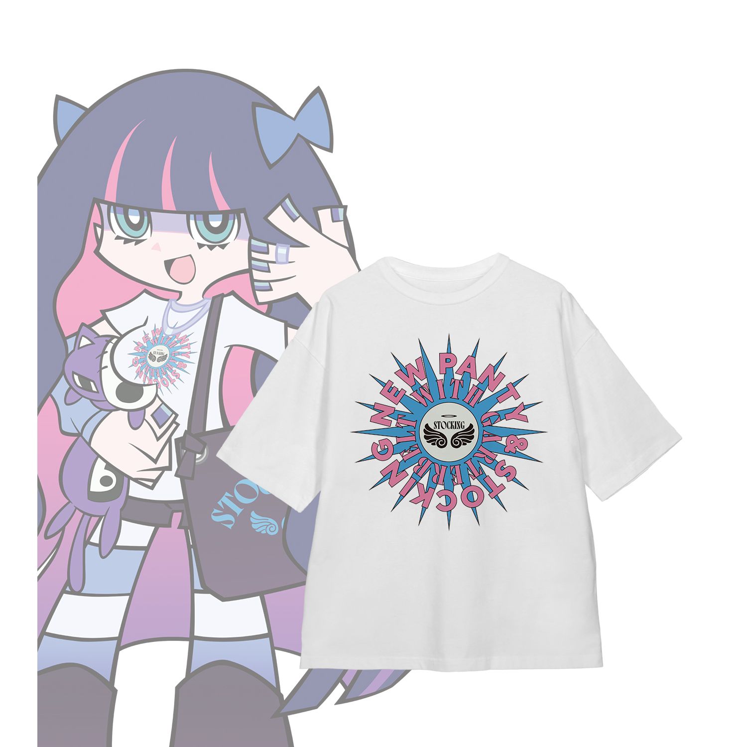 『New PANTY & STOCKING with GARTERBELT』 描き下ろし ストッキング モデルver. 着用BIGシルエットTシャツ Aユニセックス(サイズ/M) - 公式商品画像 | AniSmile