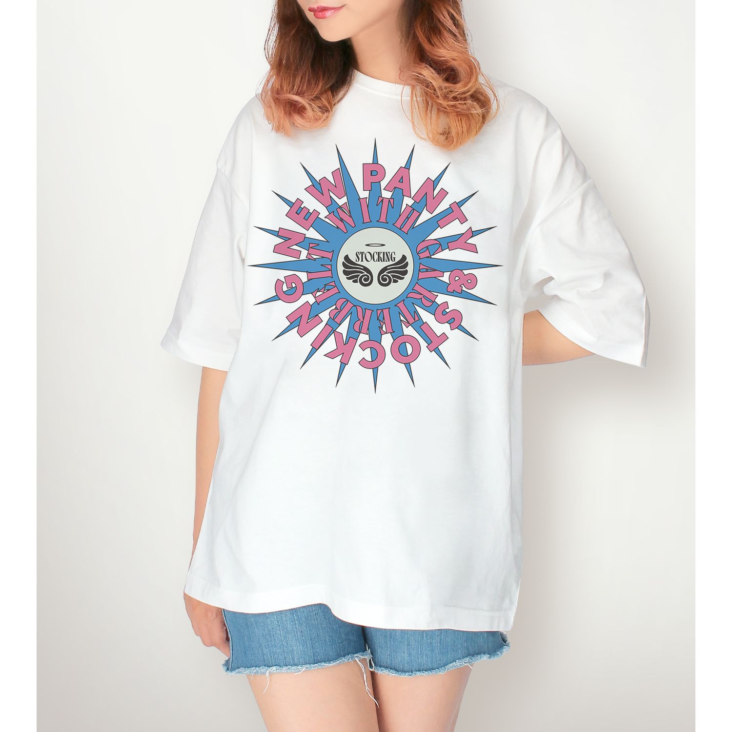 『New PANTY & STOCKING with GARTERBELT』 描き下ろし ストッキング モデルver. 着用BIGシルエットTシャツ Aユニセックス(サイズ/L) 画像 5 | AniSmile