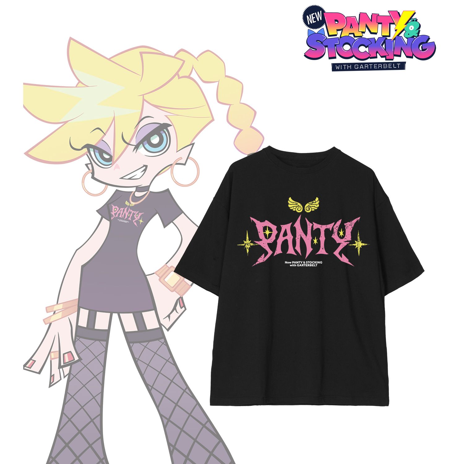 『New PANTY & STOCKING with GARTERBELT』 描き下ろし パンティ モデルver. 着用BIGシルエットTシャツ Bユニセックス(サイズ/S) 画像 2 | AniSmile