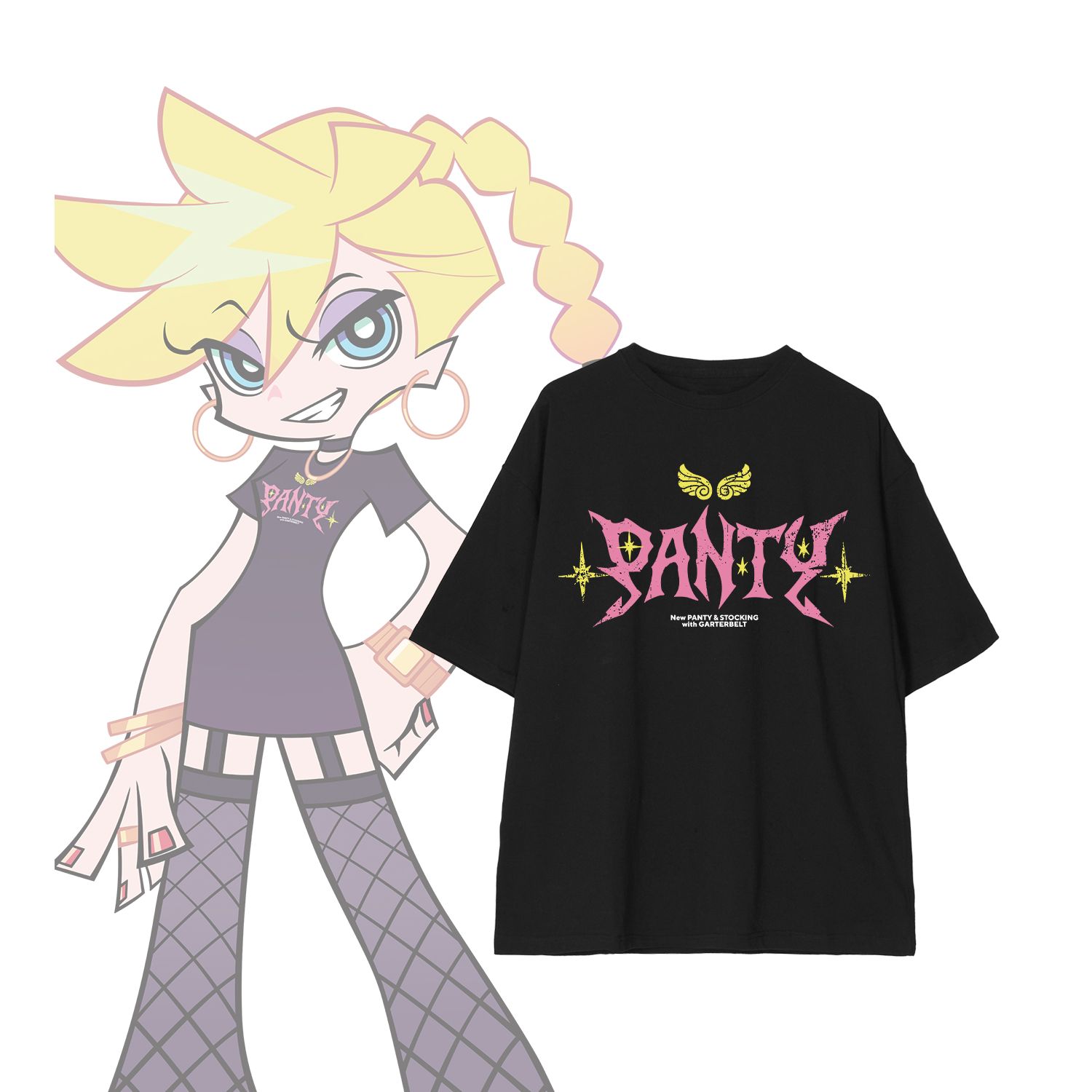 『New PANTY & STOCKING with GARTERBELT』 描き下ろし パンティ モデルver. 着用BIGシルエットTシャツ Bユニセックス(サイズ/M) - 公式商品画像 | AniSmile