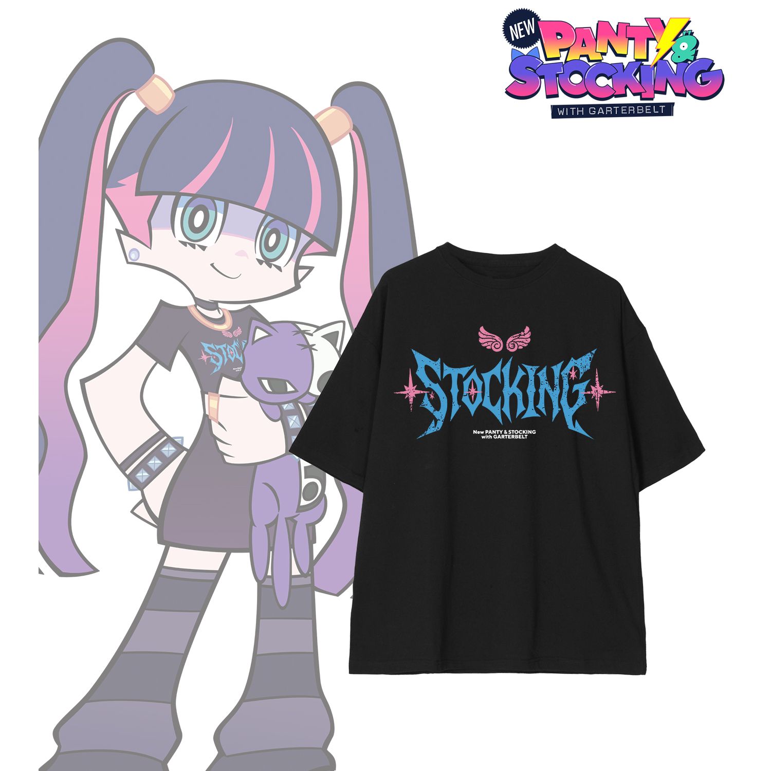 『New PANTY & STOCKING with GARTERBELT』 描き下ろし ストッキング モデルver. 着用BIGシルエットTシャツ Bユニセックス(サイズ/S) 画像 2 | AniSmile