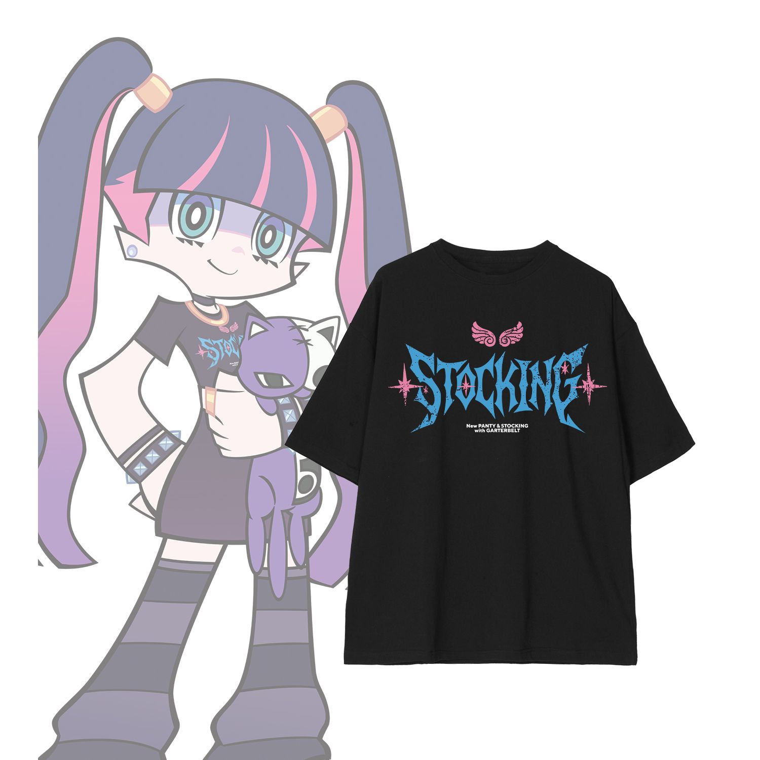 『New PANTY & STOCKING with GARTERBELT』 描き下ろし ストッキング モデルver. 着用BIGシルエットTシャツ Bユニセックス(サイズ/M) - 公式商品画像 | AniSmile