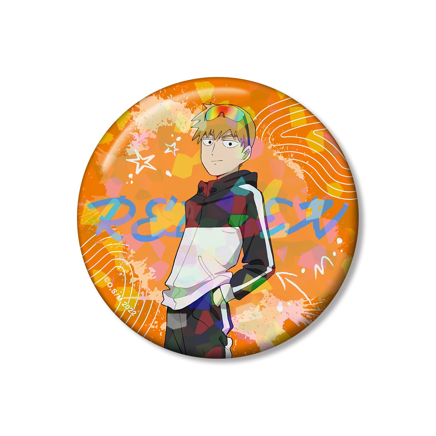 モブサイコ100 Ⅲ 描き下ろし 霊幻新隆 ストリートスポーツver. 76mmホログラム缶バッジ - AniSmile