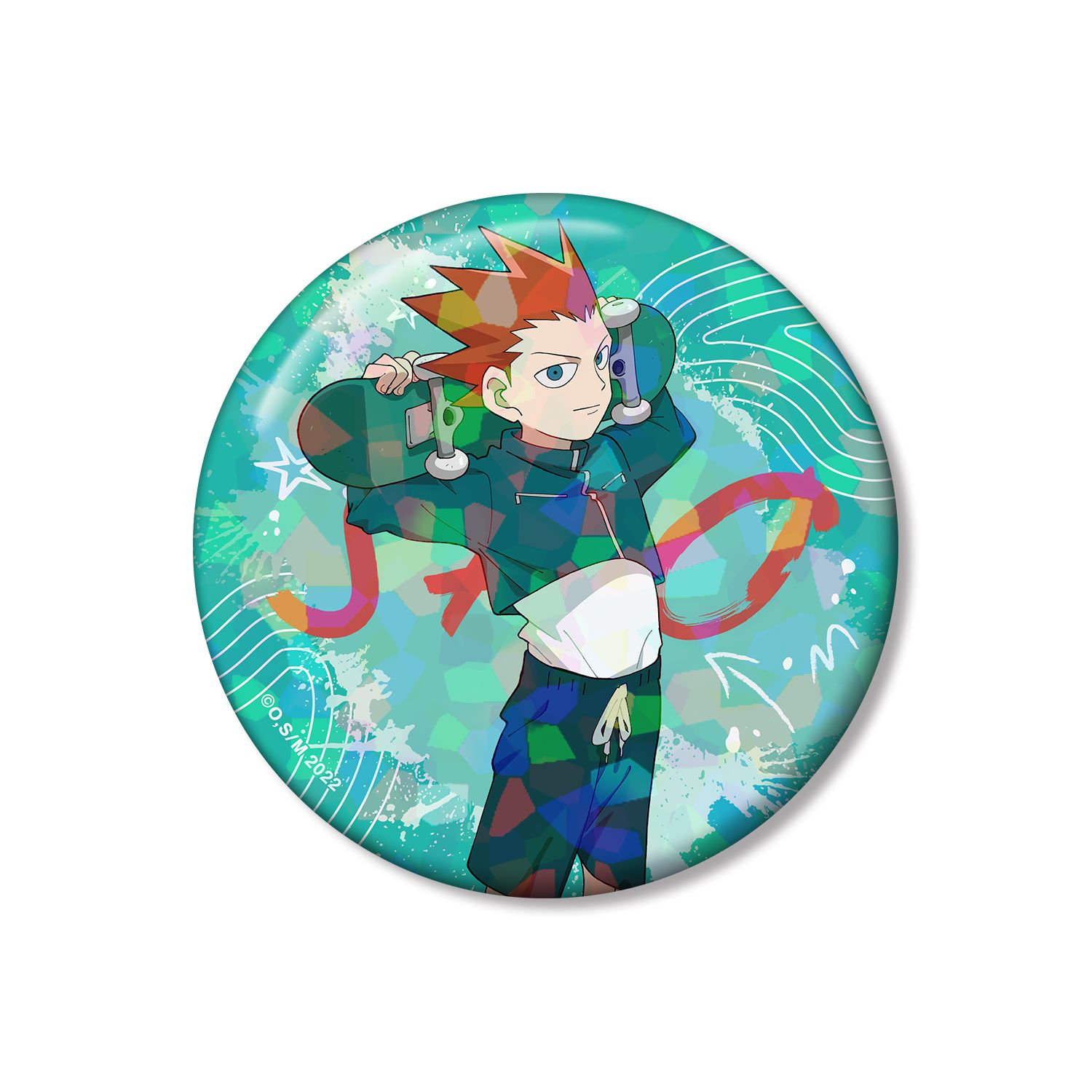 モブサイコ100 Ⅲ 描き下ろし 鈴木将 ストリートスポーツver. 76mmホログラム缶バッジ - AniSmile