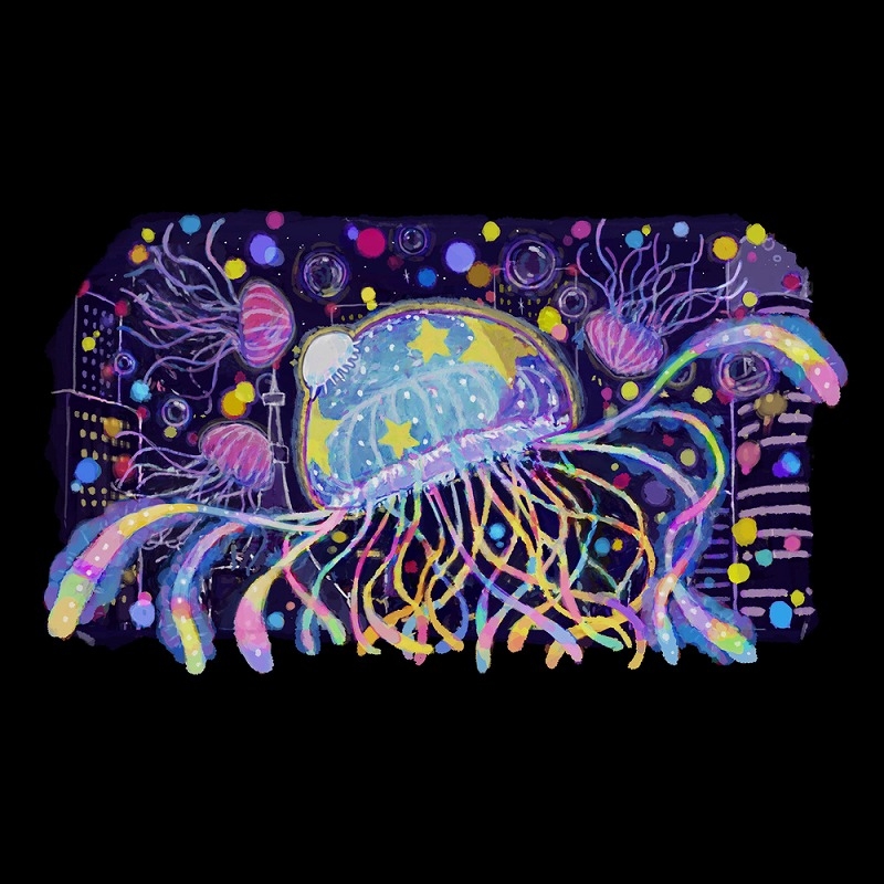 夜のクラゲは泳げない まひるの壁画 フルカラーTシャツ/BLACK-M 画像 3 | AniSmile